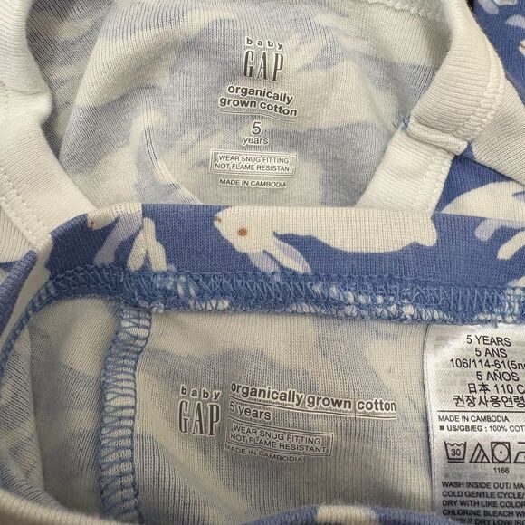 Baby Gap Organic Cotton Long Sleeve Pajama Set Blue‎ Bunny Print Size 5 Years - Picture 4 of 4